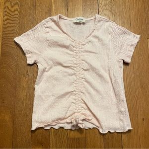 Jessica Simpson Kids Light Pink Crepe Textured Short Sleeve Crop Top, Size M(8)